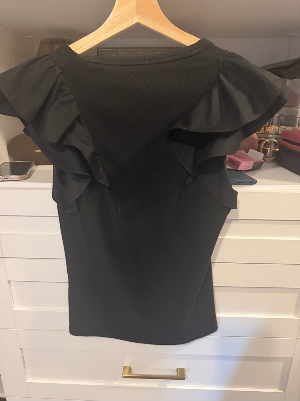 Veronica Beard Cathie Black Ruffle Sleeve V-Neck Top - Picture 4 of 6